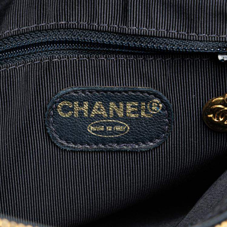Pre Owned Chanel Navy Blue Quilted Caviar Front Pocket Chain Tote