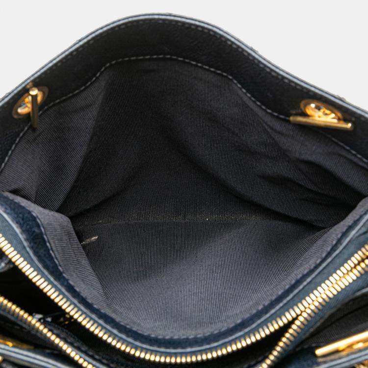 Pre Owned Chanel Navy Blue Quilted Caviar Front Pocket Chain Tote