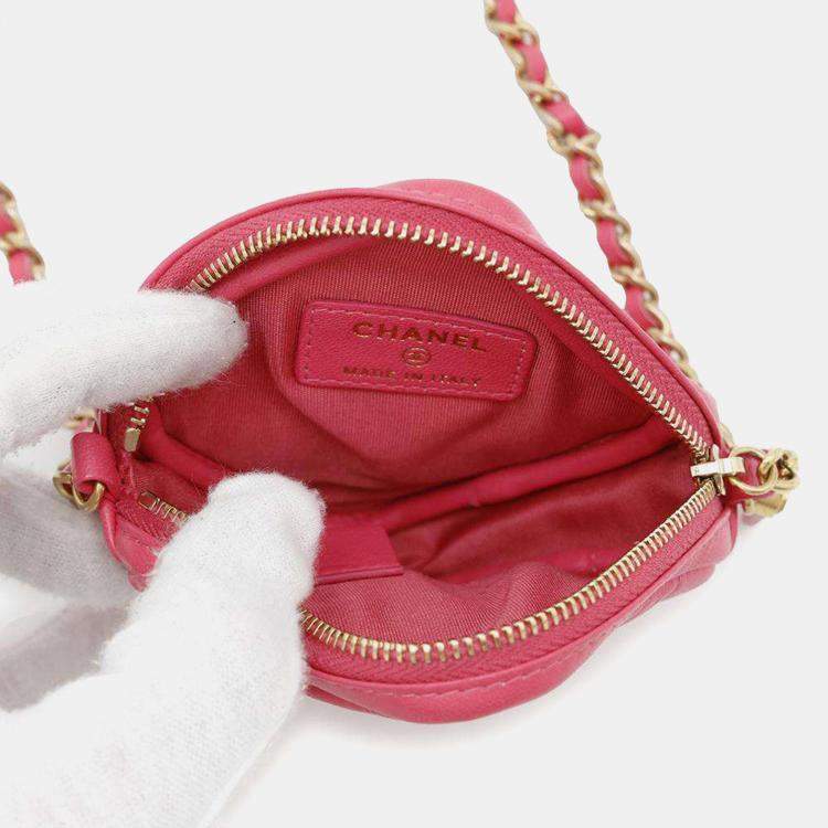 Pre Owned Chanel Pink Lambskin CC Logo Chain Shoulder Bag
