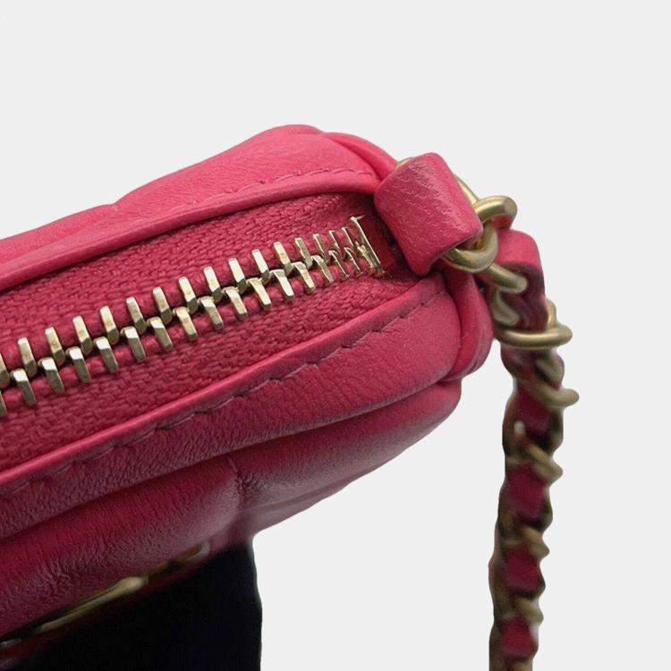 Pre Owned Chanel Pink Lambskin CC Logo Chain Shoulder Bag