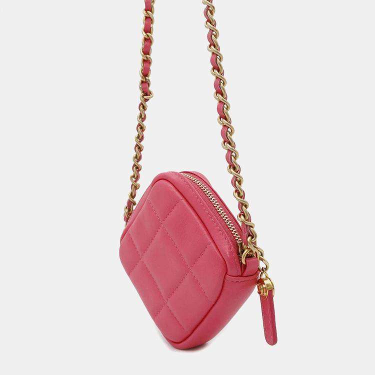Pre Owned Chanel Pink Lambskin CC Logo Chain Shoulder Bag