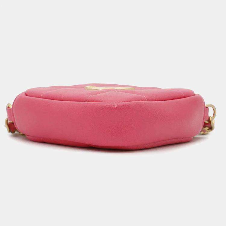 Pre Owned Chanel Pink Lambskin CC Logo Chain Shoulder Bag