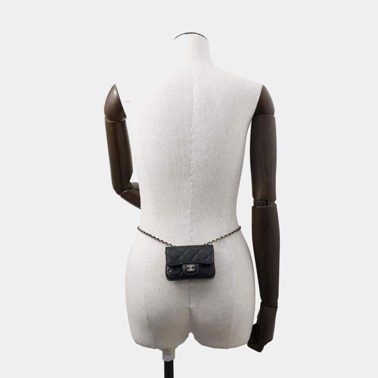 Pre Owned  Chanel  Black Caviar Leather Matelasse Belt Bag