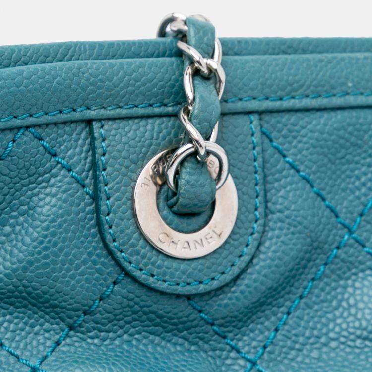 Pre Owned Chanel Blue Small Quilted Caviar Daily Shopping Tote