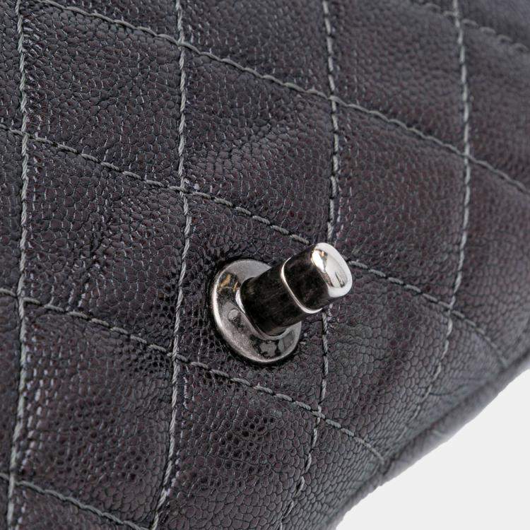Pre Owned Chanel Purple Jumbo Quilted Caviar Easy Flap Bag