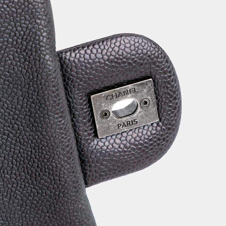 Pre Owned Chanel Purple Jumbo Quilted Caviar Easy Flap Bag