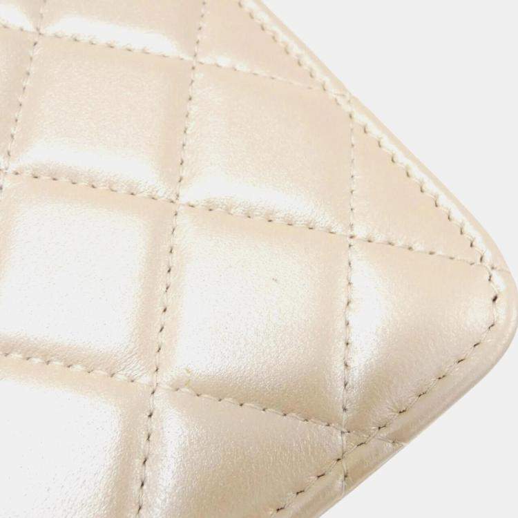 Pre Owned Chanel Beige Leather White Wallet On Chain 
