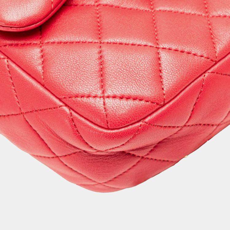 Pre Owned Chanel Red Lambskin Coco Mark Matelasse Backpack