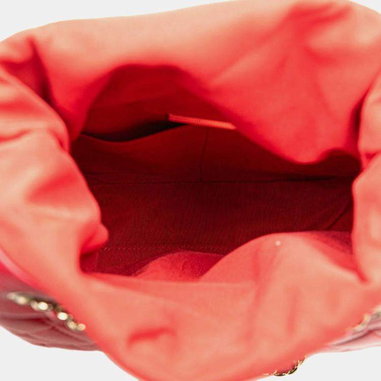 Pre Owned Chanel Red Lambskin Coco Mark Matelasse Backpack