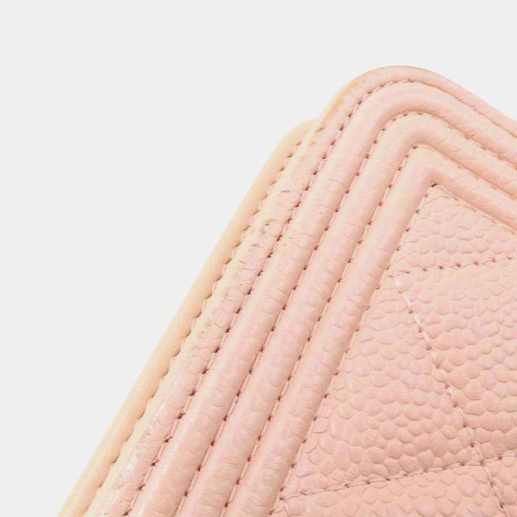 Pre Owned Chanel Pink Leather Boy Wallet On Chain 