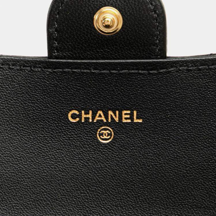 Pre Owned Chanel Black Lambskin Classic Long Flap Wallet