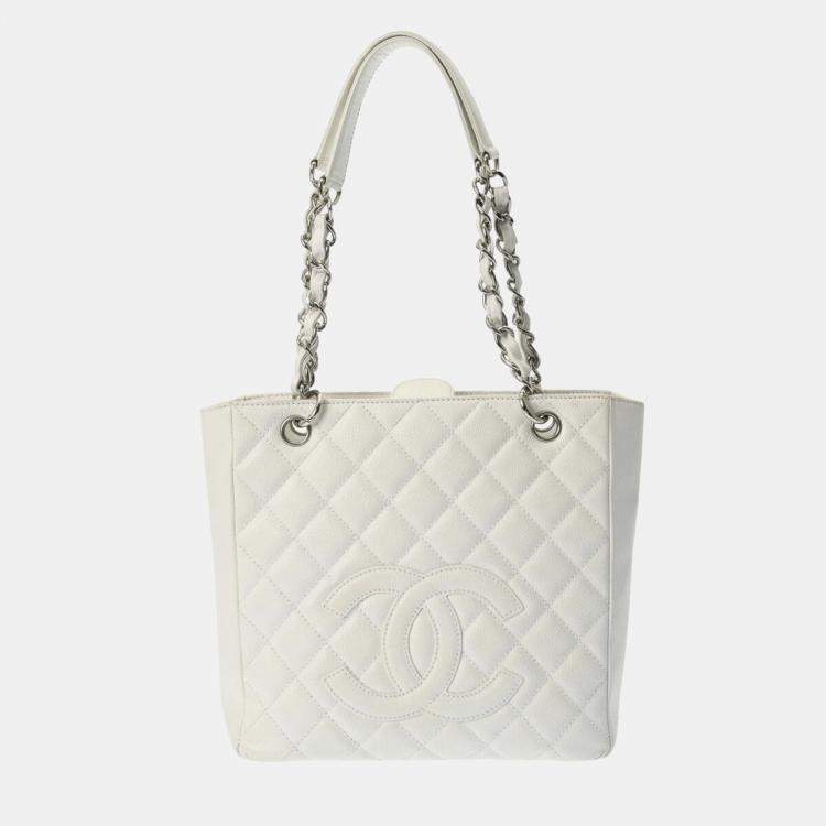 Pre Owned Chanel White Caviar Skin Petite GST Tote  Bag