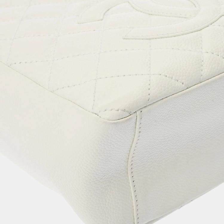 Pre Owned Chanel White Caviar Skin Petite GST Tote  Bag