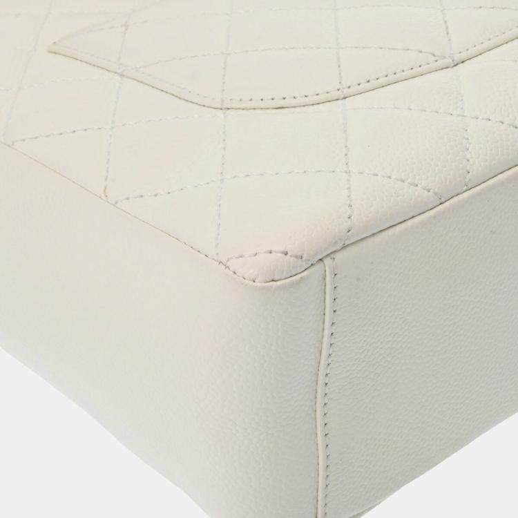 Pre Owned Chanel White Caviar Skin Petite GST Tote  Bag