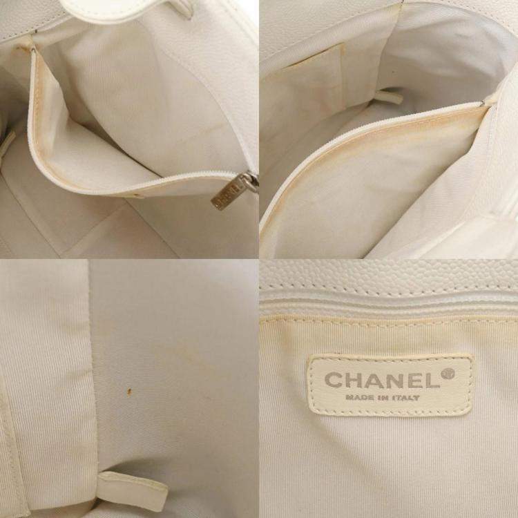 Pre Owned Chanel White Caviar Skin Petite GST Tote  Bag