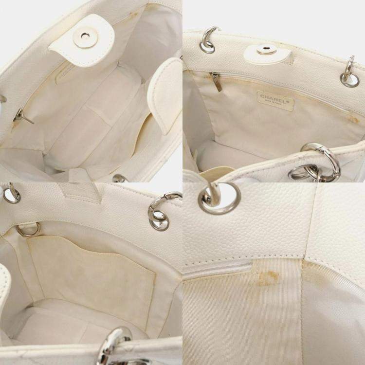 Pre Owned Chanel White Caviar Skin Petite GST Tote  Bag