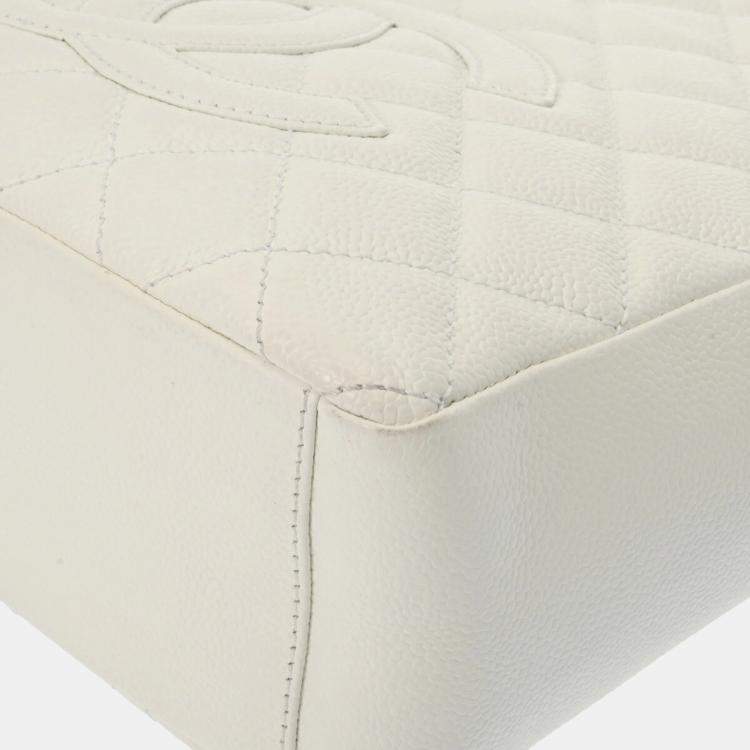 Pre Owned Chanel White Caviar Skin Petite GST Tote  Bag