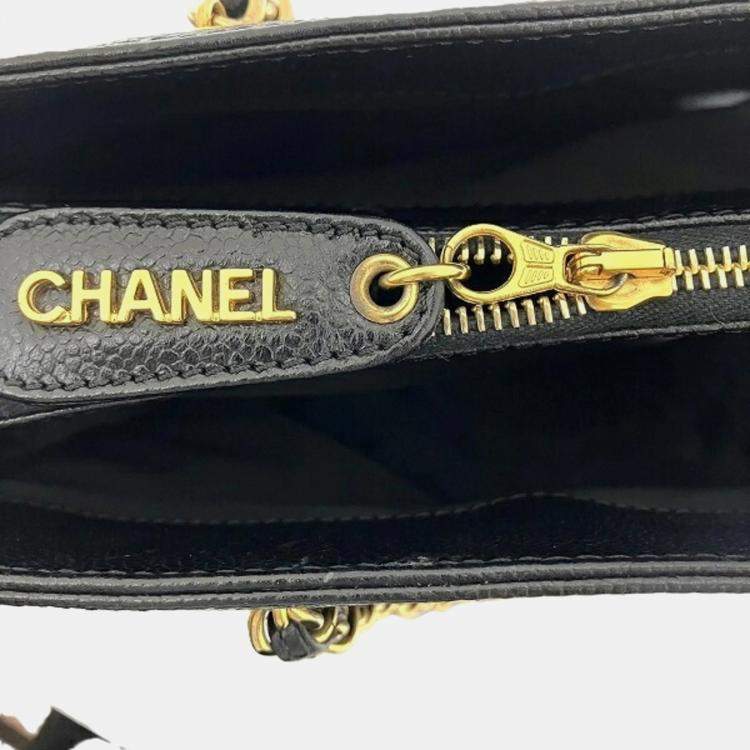 Pre Owned Chanel Black Caviar Leather Chain Tote Bag