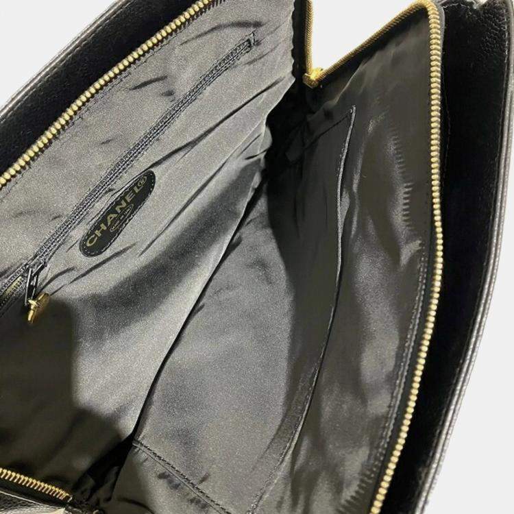 Pre Owned Chanel Black Caviar Leather Chain Tote Bag