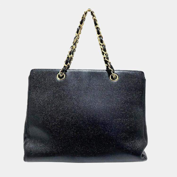 Pre Owned Chanel Black Caviar Leather Chain Tote Bag
