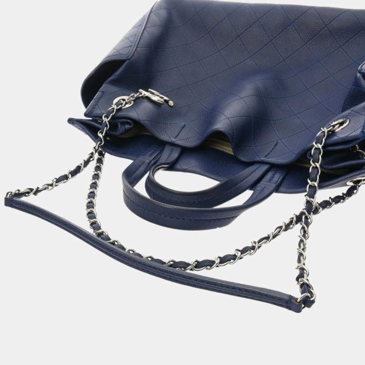 Pre Owned Chanel Blue Leather Chain Tote Bag