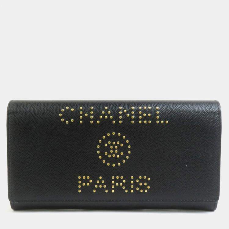 Pre Owned Chanel Black Leather Long Wallet
