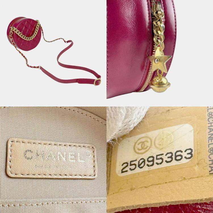 Pre Owned Chanel Bordeaux Leather Round Chain Shoulder Bag