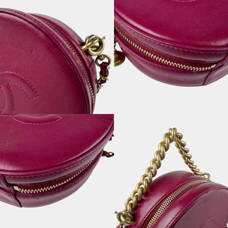 Pre Owned Chanel Bordeaux Leather Round Chain Shoulder Bag