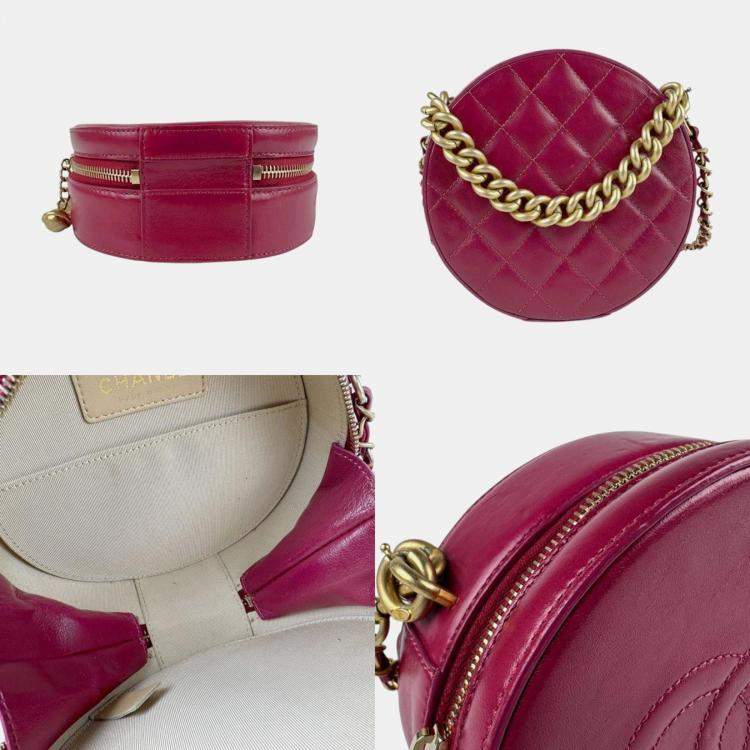 Pre Owned Chanel Bordeaux Leather Round Chain Shoulder Bag