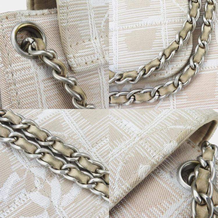 Pre Owned Chanel Pink and Beige Nylon Travel Line Flap Chain Shoulder Bag