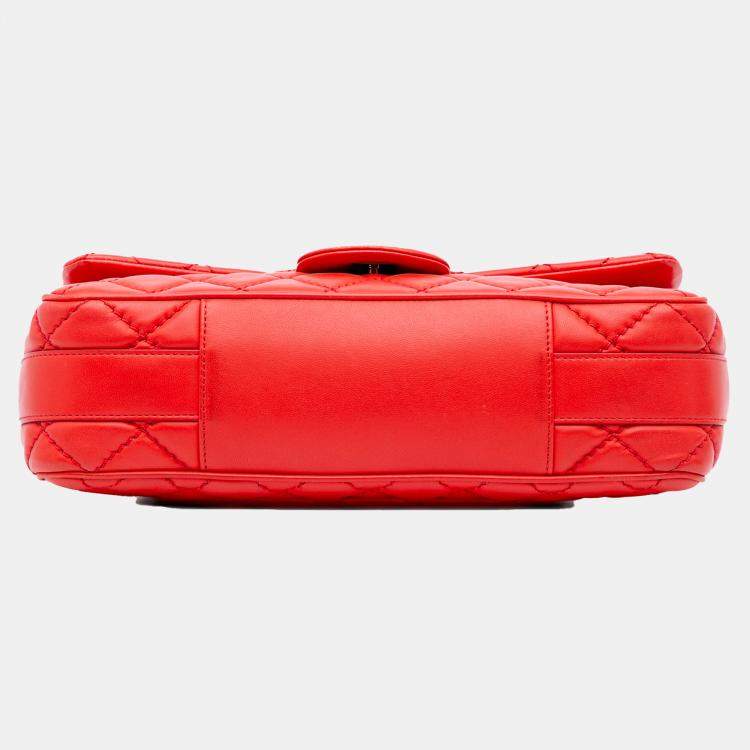 Pre Owned Chanel Red Jumbo Lambskin Easy Carry Flap Satchel