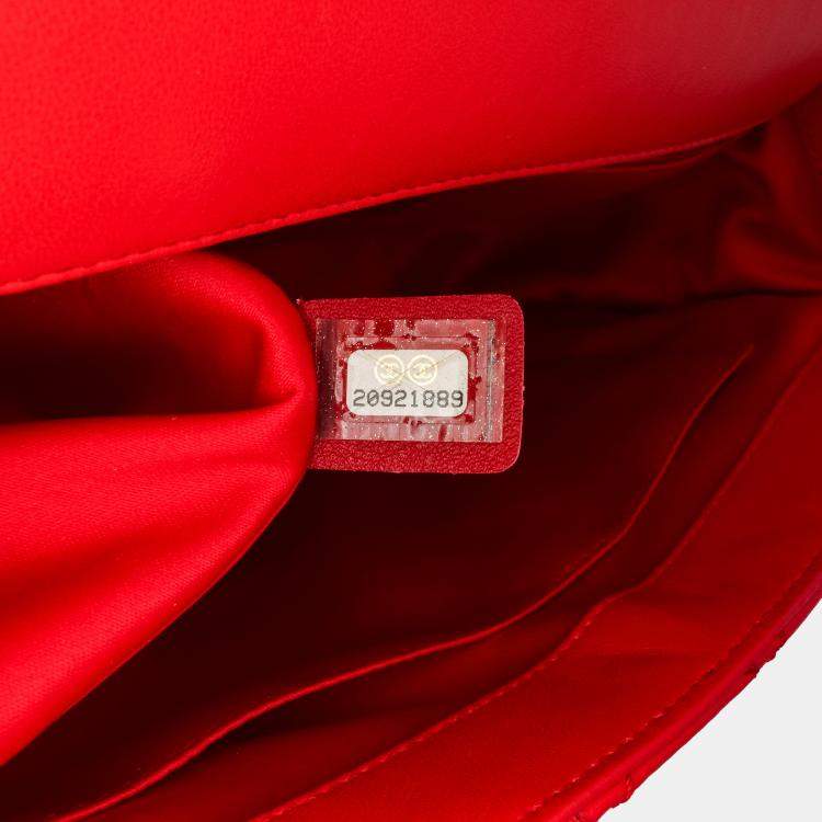 Pre Owned Chanel Red Jumbo Lambskin Easy Carry Flap Satchel