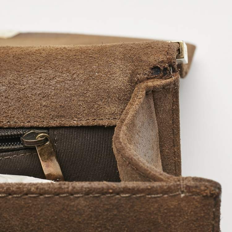 مملوكة مسبقًا Chanel Olive Green/Brown Quilted Leather and Suede Large Boy Flap Bag