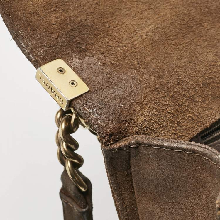 مملوكة مسبقًا Chanel Olive Green/Brown Quilted Leather and Suede Large Boy Flap Bag