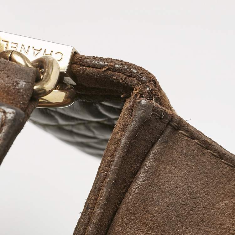 مملوكة مسبقًا Chanel Olive Green/Brown Quilted Leather and Suede Large Boy Flap Bag