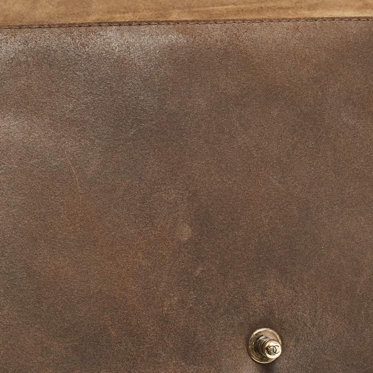 مملوكة مسبقًا Chanel Olive Green/Brown Quilted Leather and Suede Large Boy Flap Bag