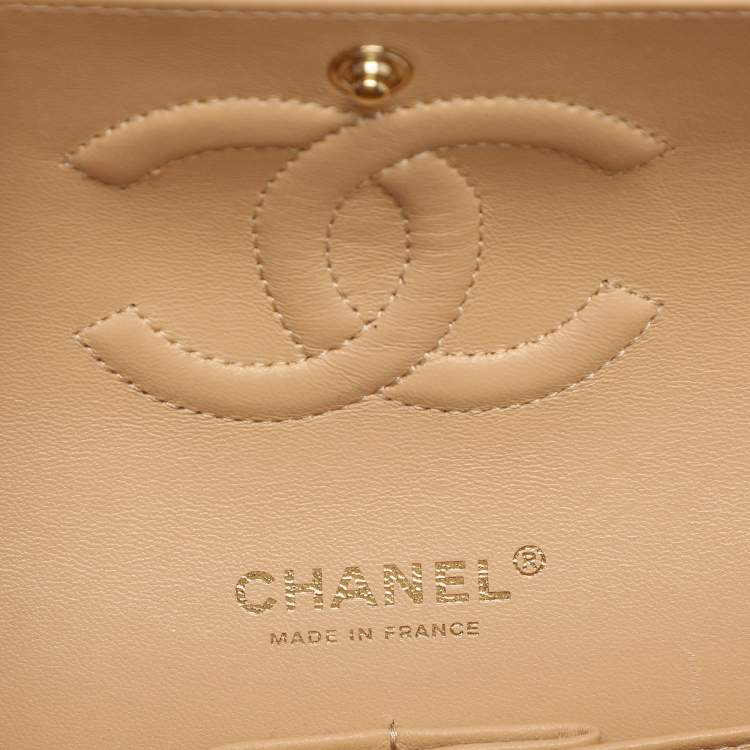Pre Owned Chanel Beige/Black Quilted Leather Medium Bicolor Classic Double Flap Bag