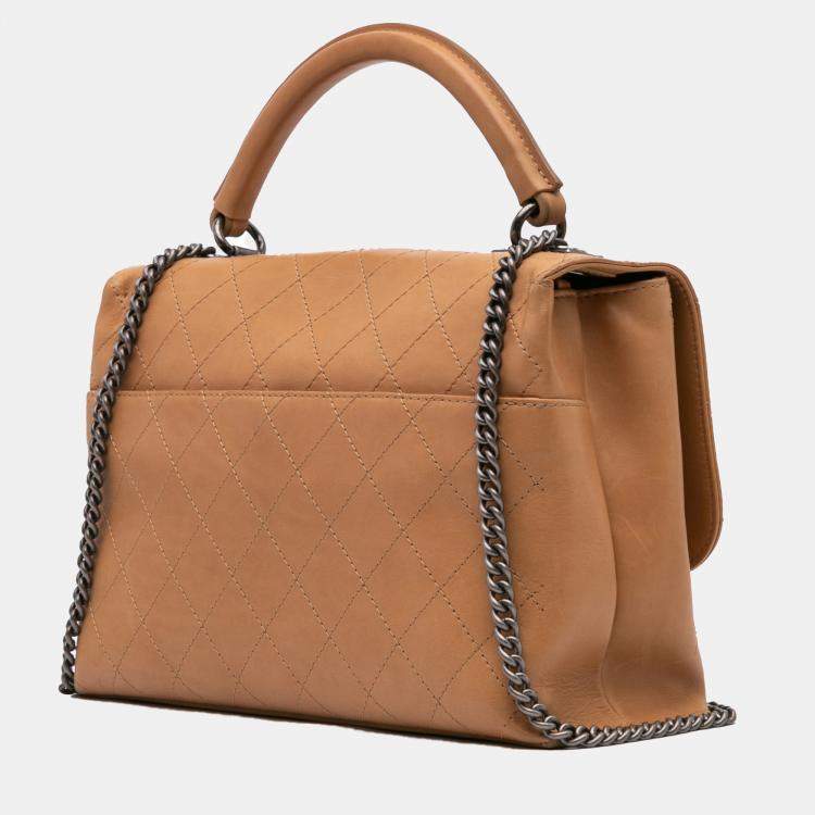 Pre Owned Chanel Brown Large Calfskin Stitched Urban Luxury Top Handle Bag