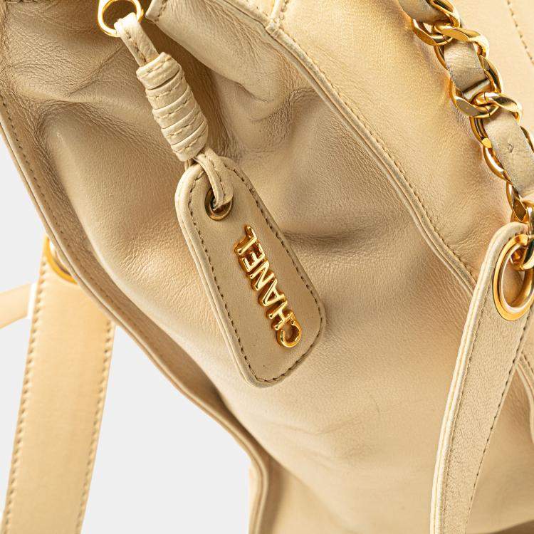Pre Owned Chanel Beige CC Lambskin Chain Tote