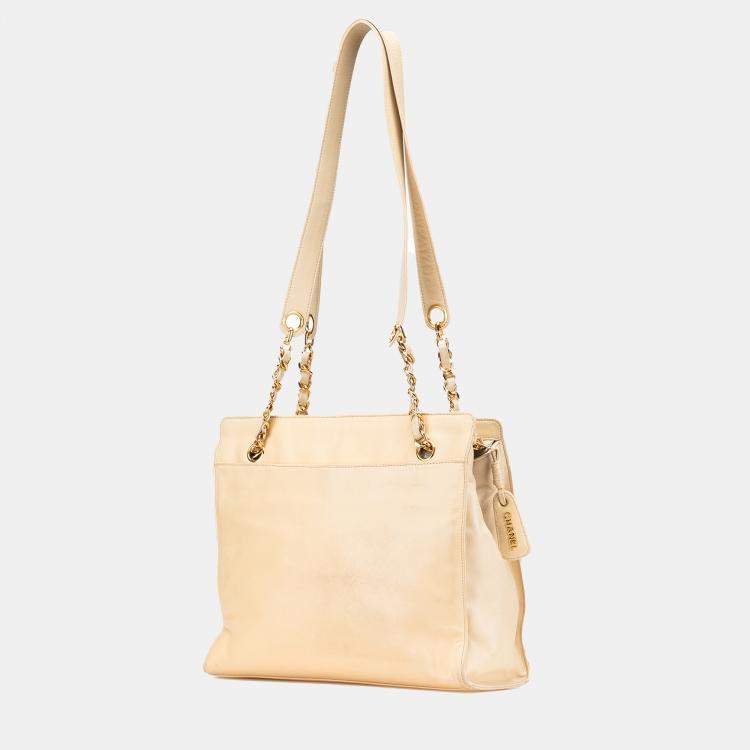 Pre Owned Chanel Beige CC Lambskin Chain Tote