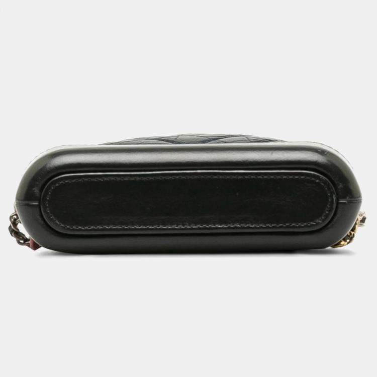 Pre Owned Chanel Navy Leather Gabrielle Quilted Chain Wallet Mini Shoulder Bag