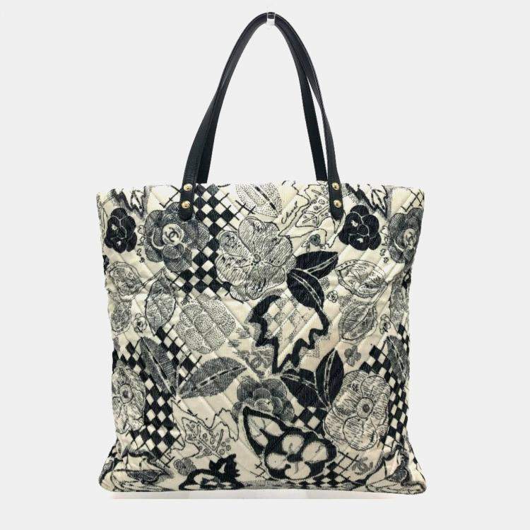 Pre Owned  Chanel White Canvas Printed Camellia Tote Bag 