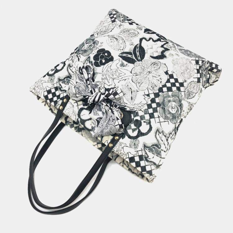 Pre Owned  Chanel White Canvas Printed Camellia Tote Bag 