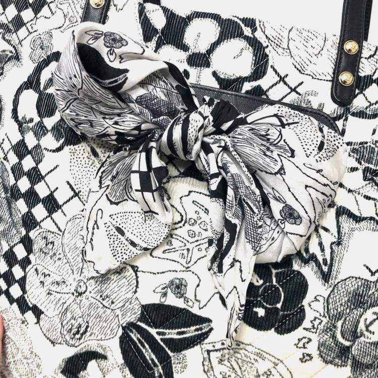 Pre Owned  Chanel White Canvas Printed Camellia Tote Bag 