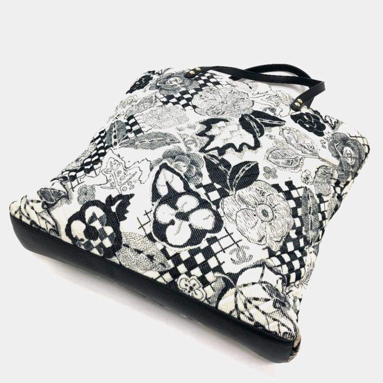 Pre Owned  Chanel White Canvas Printed Camellia Tote Bag 