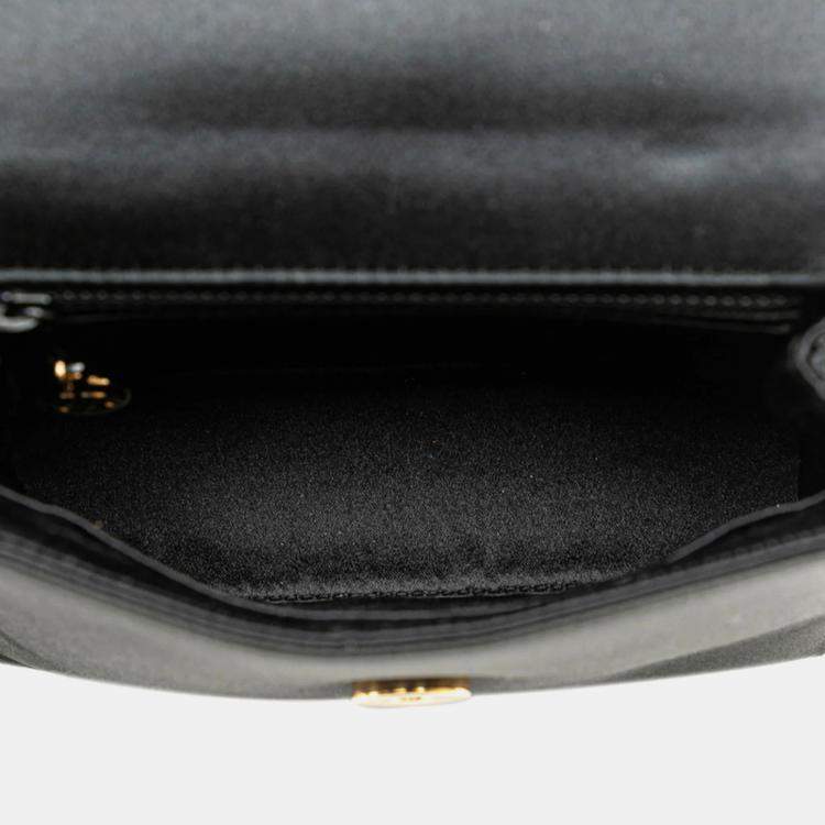 Pre Owned Chanel Black Satin Coco Mark Square Shoulder Bag