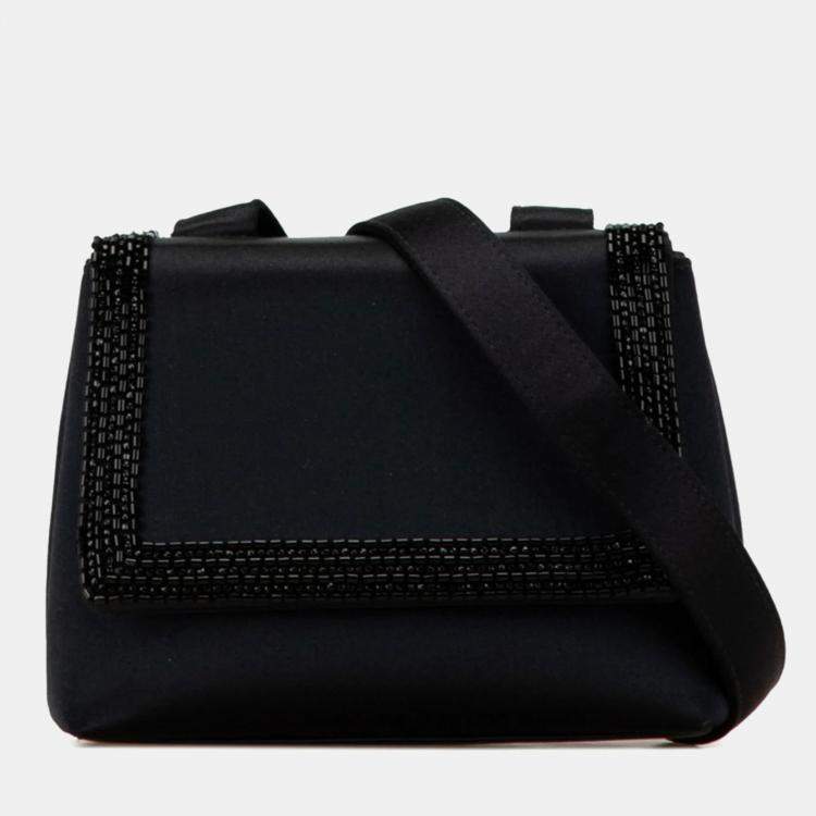 Pre Owned Chanel Black Satin Coco Mark Square Shoulder Bag