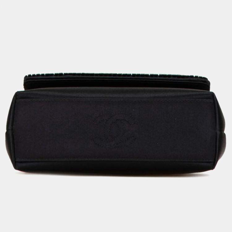 Pre Owned Chanel Black Satin Coco Mark Square Shoulder Bag