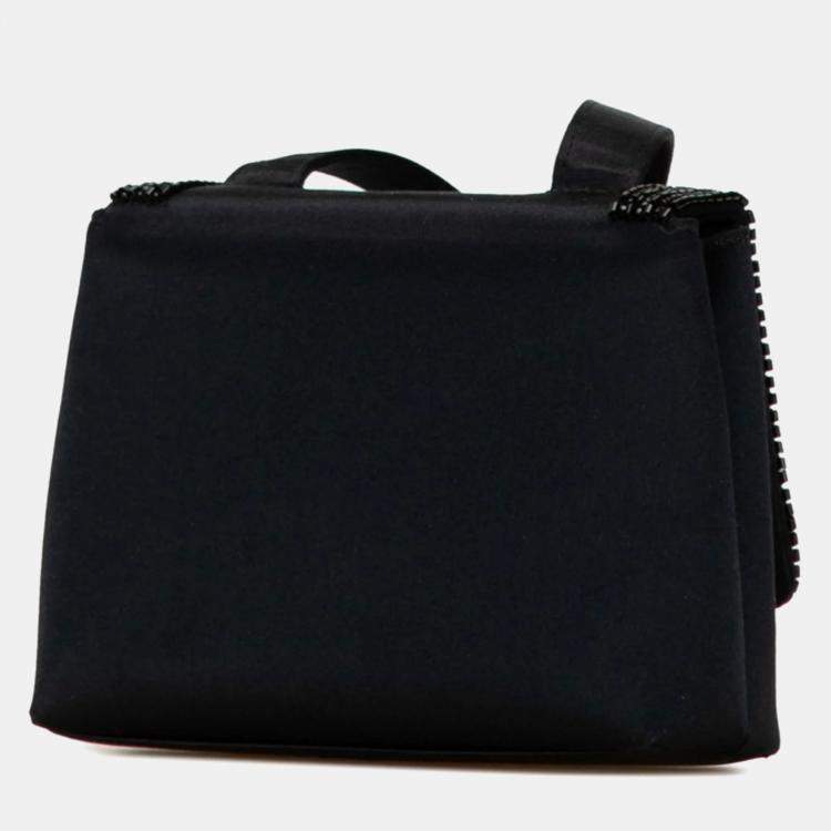 Pre Owned Chanel Black Satin Coco Mark Square Shoulder Bag