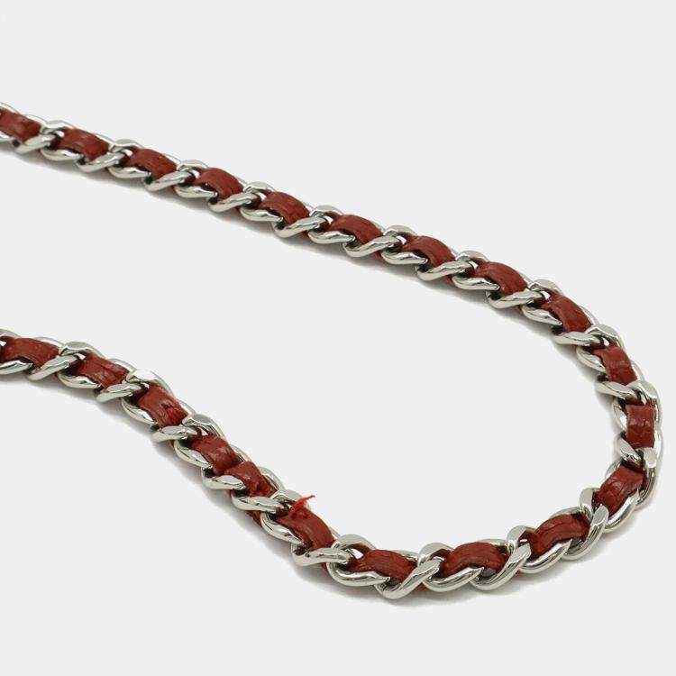 Pre Owned Chanel Red Leather Caviar Skin Chain Wallet Shoulder Bag